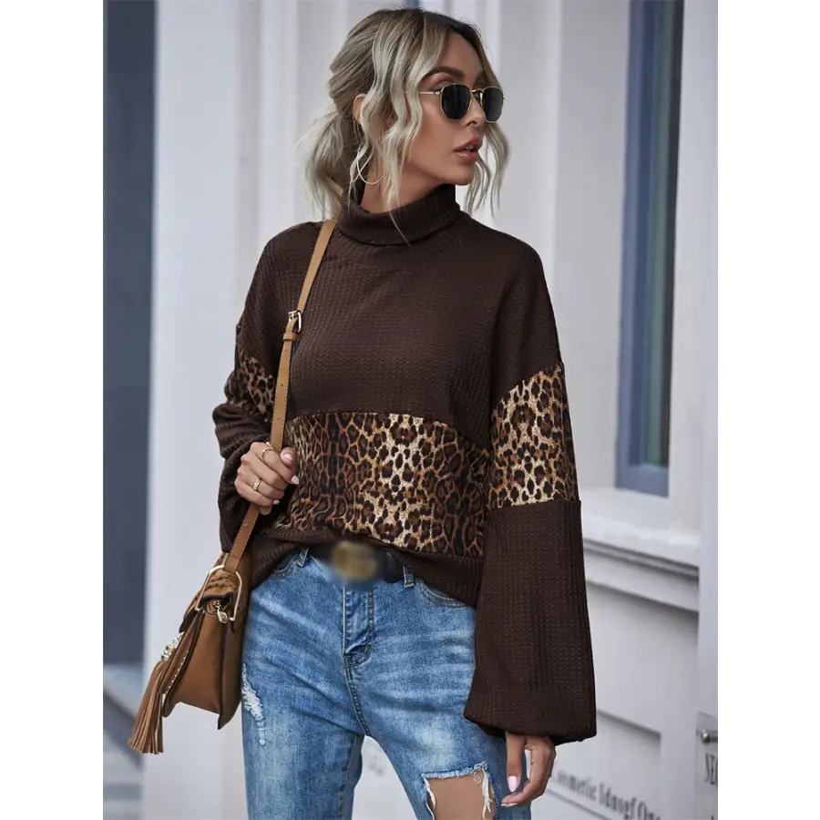 Pull Chocolat à Motif Léopard