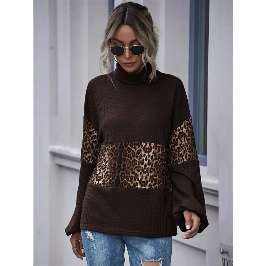 Pull Chocolat à Motif Léopard