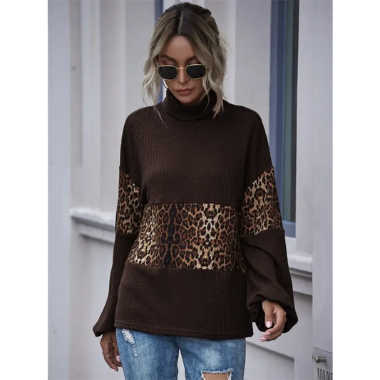 Pull Chocolat à Motif Léopard