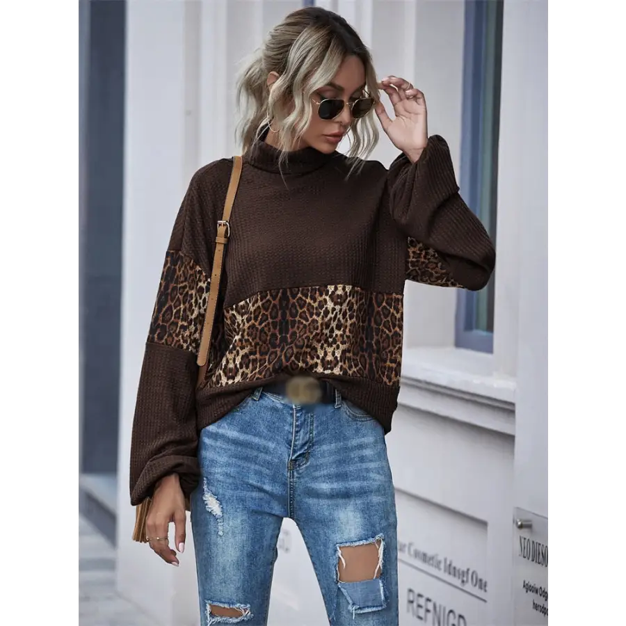 Pull Chocolat à Motif Léopard