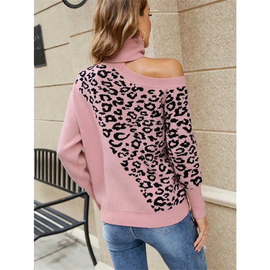 Pull Col Haut Léopard Rose