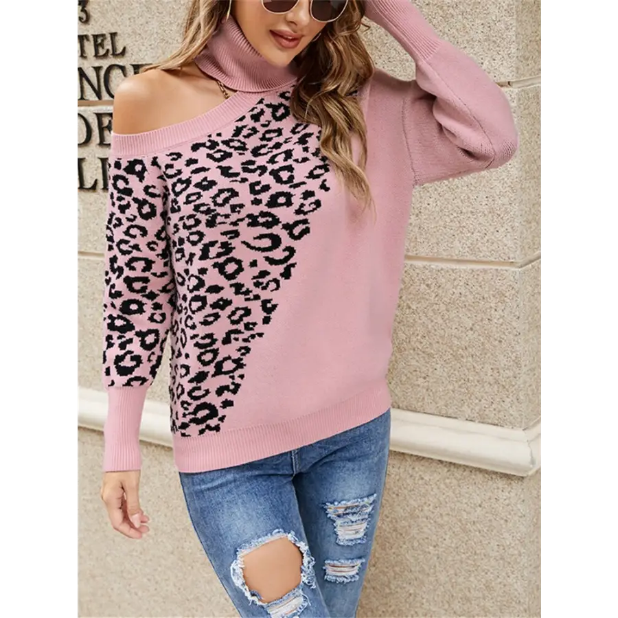 Pull Col Haut Léopard Rose