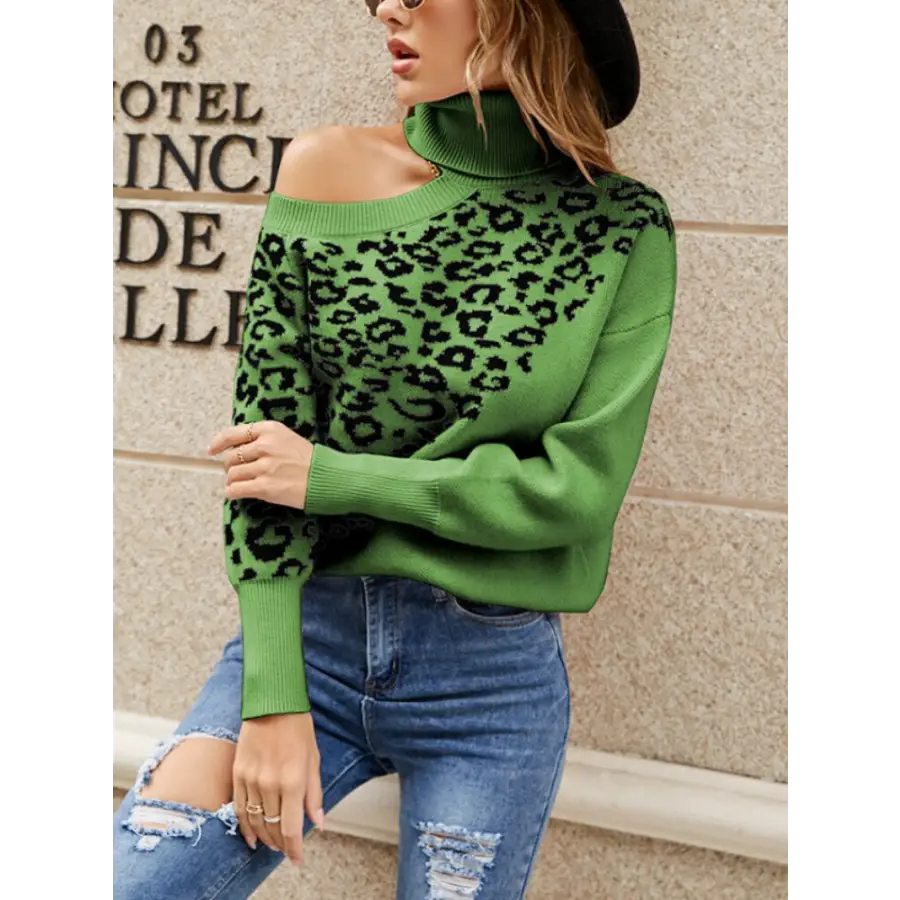 Pull Col Haut Léopard Vert