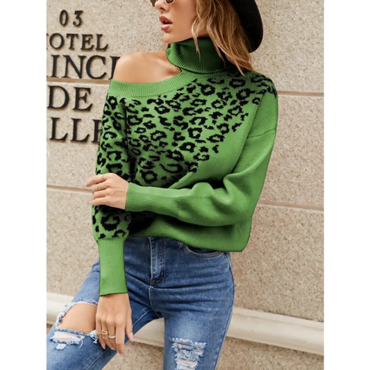 Pull Col Haut Léopard Vert