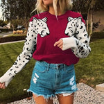 Women's Burgundy Leopard Print Sweater - Vignette | My Léopard