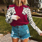 Women's Burgundy Leopard Print Sweater - Vignette | My Léopard