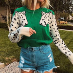 Women's Green Leopard Print Sweater - Vignette | My Léopard
