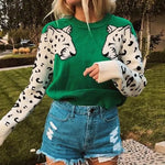 Women's Green Leopard Print Sweater - Vignette | My Léopard