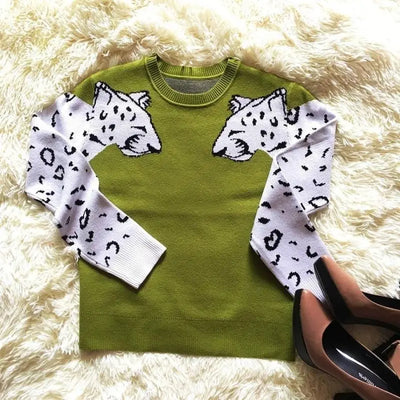 Pull femme léopard vert clair.