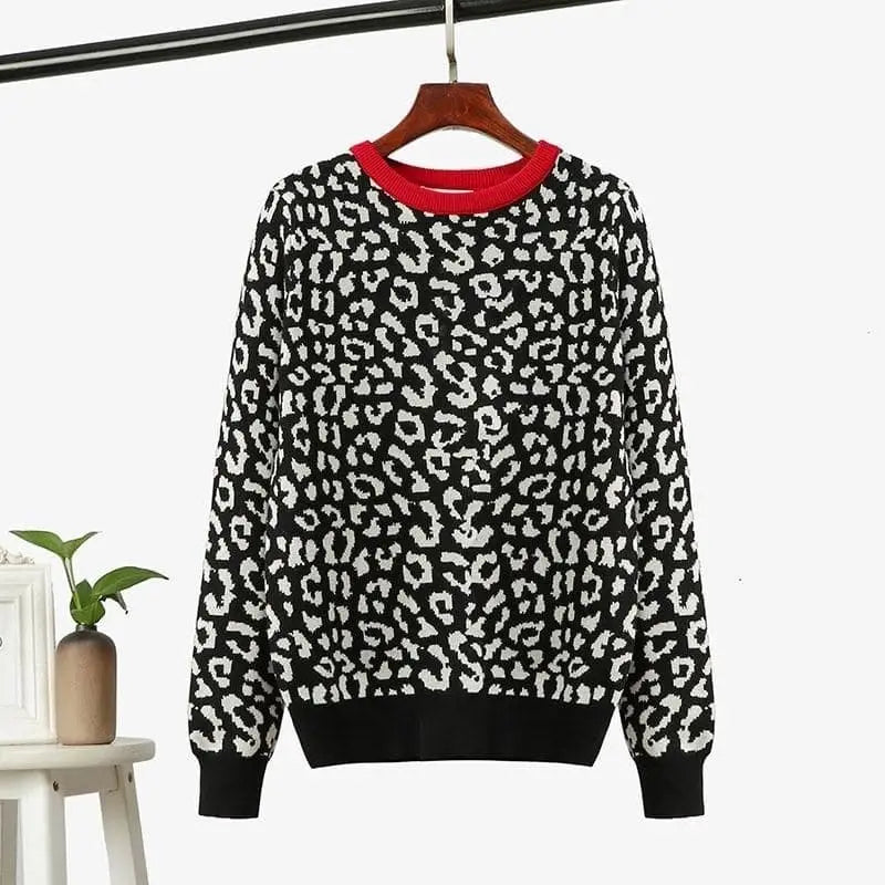 Pull Femme Workshop Republic - Noir Et Gris Imprimé Léopard - Taille L - Occasion Très Bon État