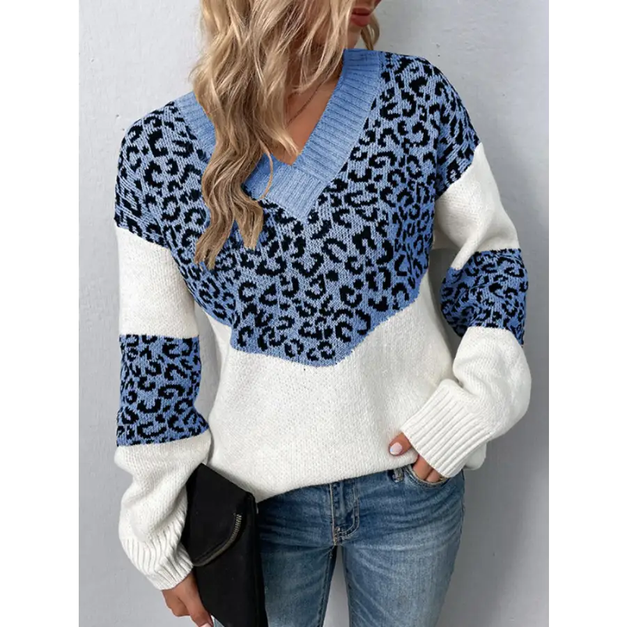 Pull Imprimé Léopard Bleu et Blanc