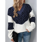 Navy Blue and White Leopard Print Sweater  - Vignette | My Léopard