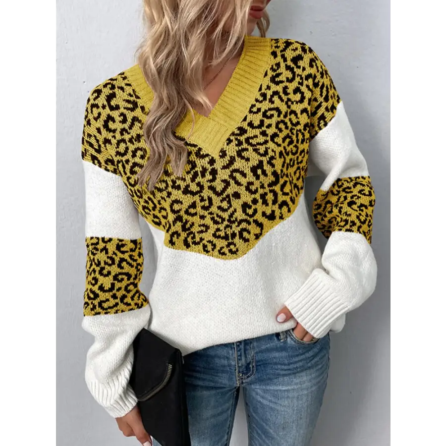 Pull Imprimé Léopard Jaune et Blanc