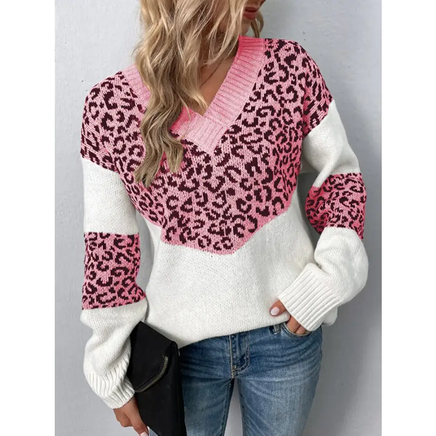 Pull Imprimé Léopard Rose et Blanc