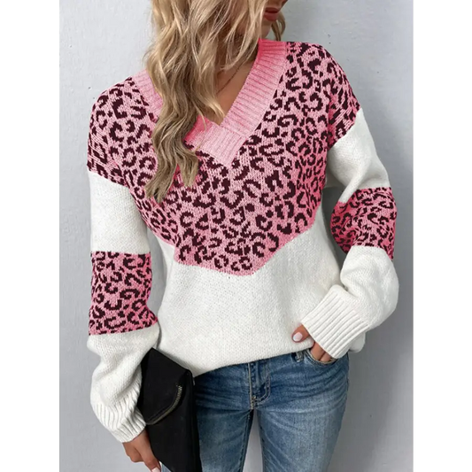 Pull Imprimé Léopard Rose et Blanc
