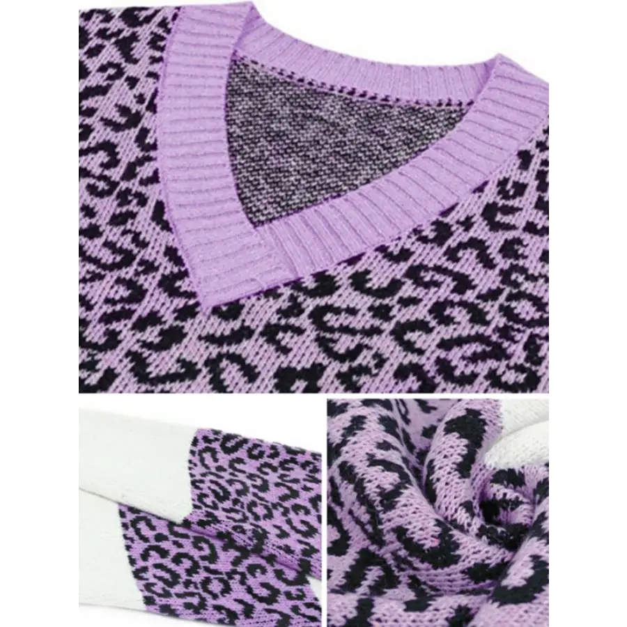 Pull Imprimé Léopard Violet et Blanc