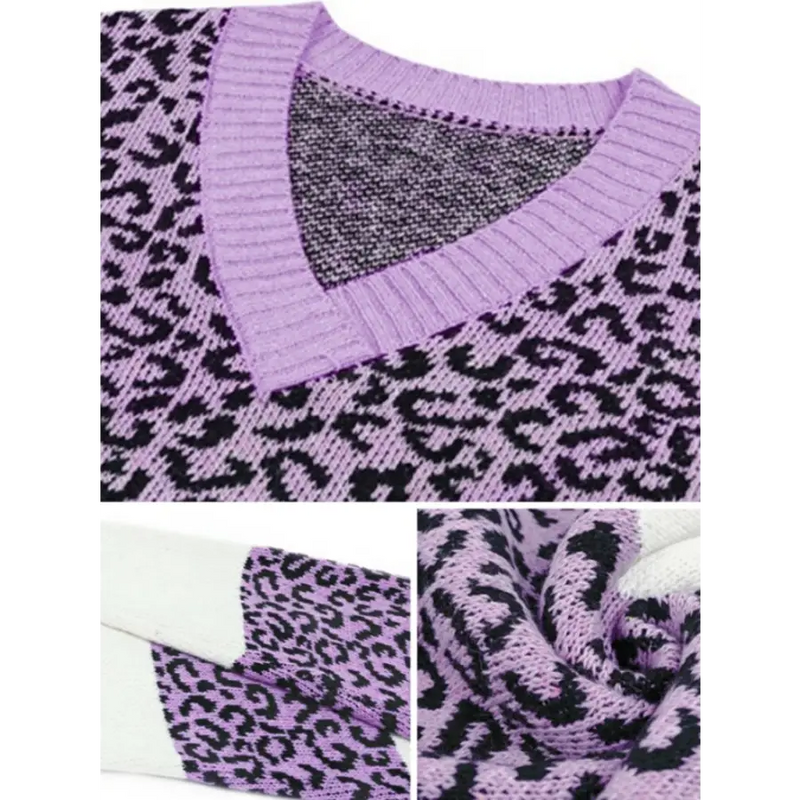 Pull Imprimé Léopard Violet et Blanc