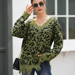 Khaki ripped leopard effect sweater - Vignette | My Léopard
