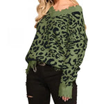 Khaki ripped leopard effect sweater - Vignette | My Léopard