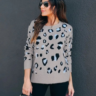 Pull léopard fashion gris.