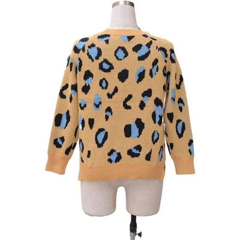 Dos pull jaune et bleu léopard.