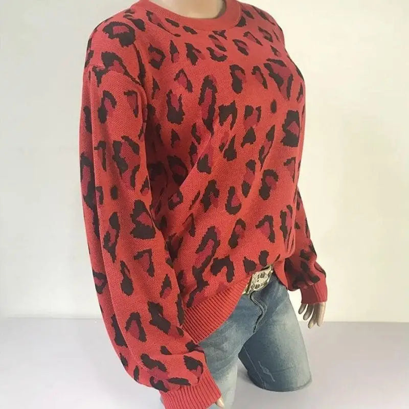Pull femme léopard rouge.