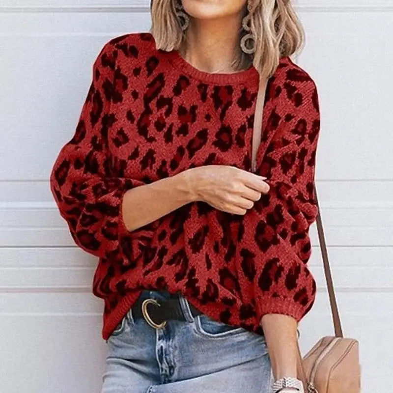 Pull rouge léopard.
