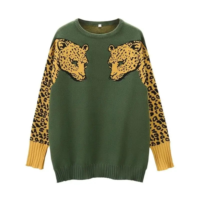 Pull vert léopard femme sauvage.
