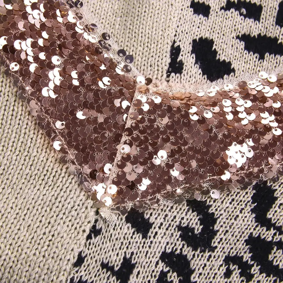 Pull Léopard Kaki à Paillettes