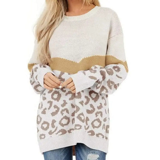 Pull beige long léopard.