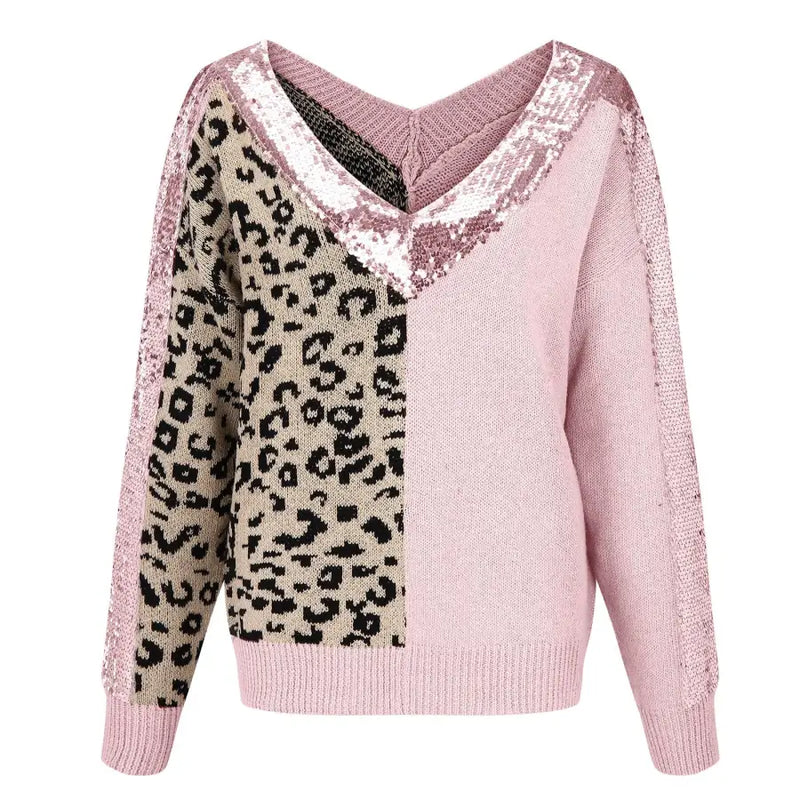 Pull Léopard Rose à Paillettes