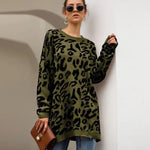 Khaki Green Leopard Long Sweater  - Vignette | My Léopard