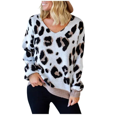 Pull Motif Léopard Blanc