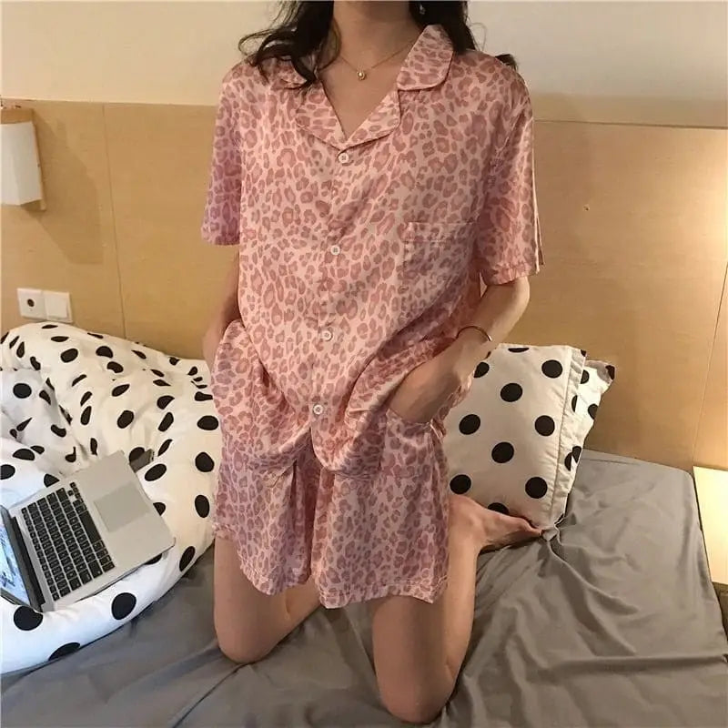 Pyjama Chemise Léopard Rose