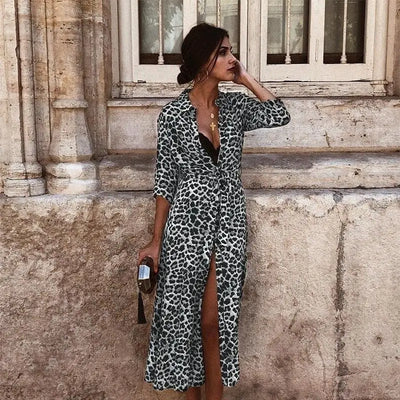 robe chemise longue léopard grise