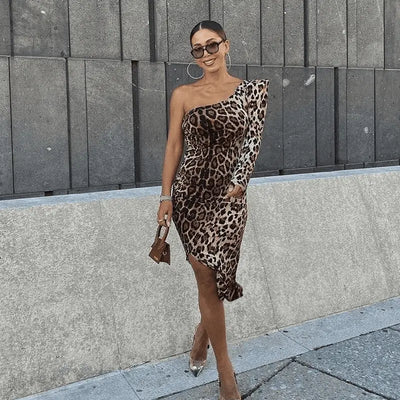 Robe Leopard Asymetrique Manche Longue My Leopard