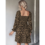 Short Square Neck Leopard Dress in Coffee  - Vignette | My Léopard