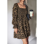 Short Square Neck Leopard Dress in Coffee  - Vignette | My Léopard