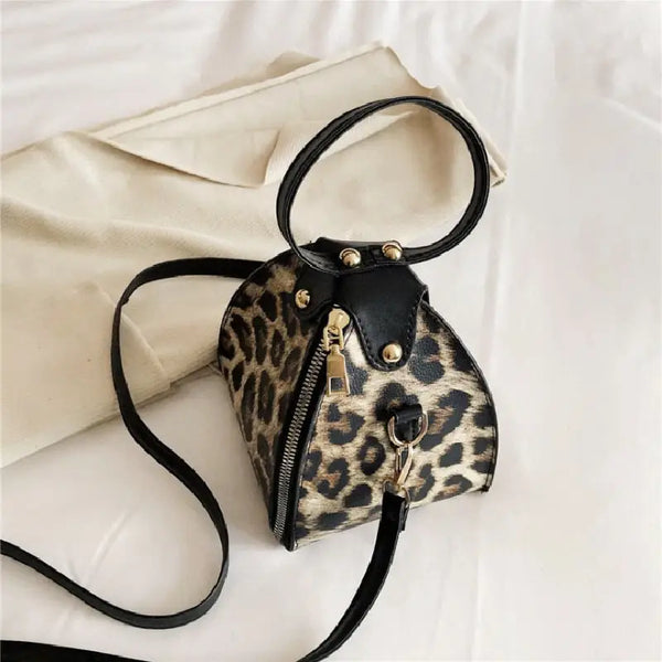 Sac à Main Noir Porté épaule Avec Pochette Léopard - Faux Cuir, Style Tendance