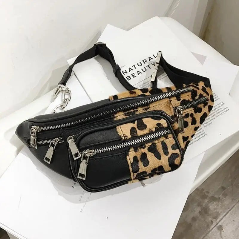 Sac banane léopard bicolore.
