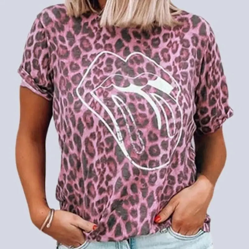 T shirt rose imprimé léopard.