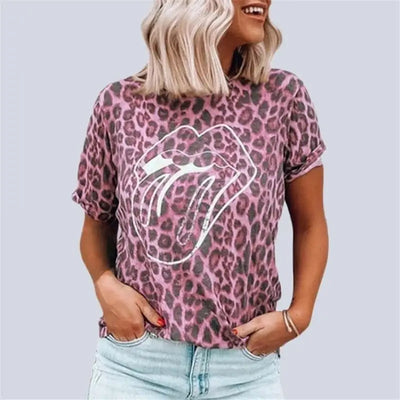 T shirt imprimé léopard rose.