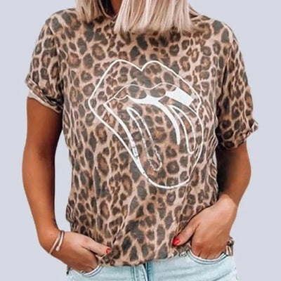 T shirt marron imprimé léopard.
