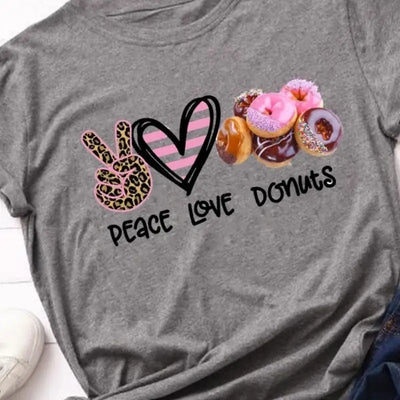 T shirt léopard peace love donuts gris.