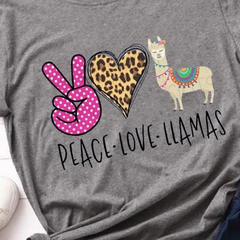 T shirt léopard peace love llamas.