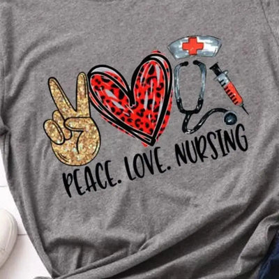 T shirt léopard peace love nursing gris.