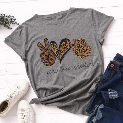 T shirt léopard peace love essential.