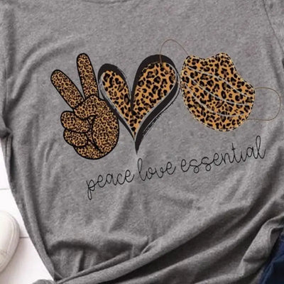 T shirt gris léopard peace love essential.