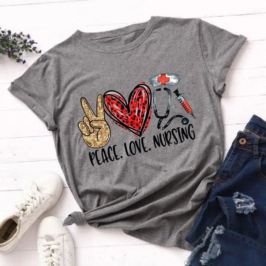 T shirt imprimé léopard peace love nursing.