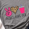 T shirt léopard peace love tea gris.